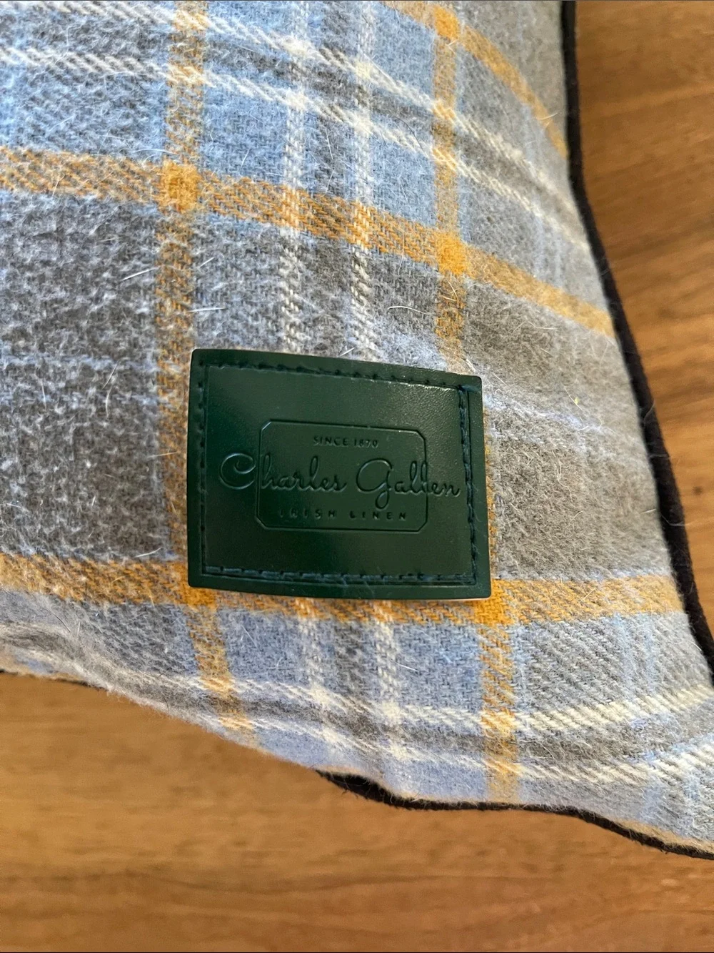Charles Gallen Plaid Gray and Yellow Accent Pillow with Blue Check - Home Decor